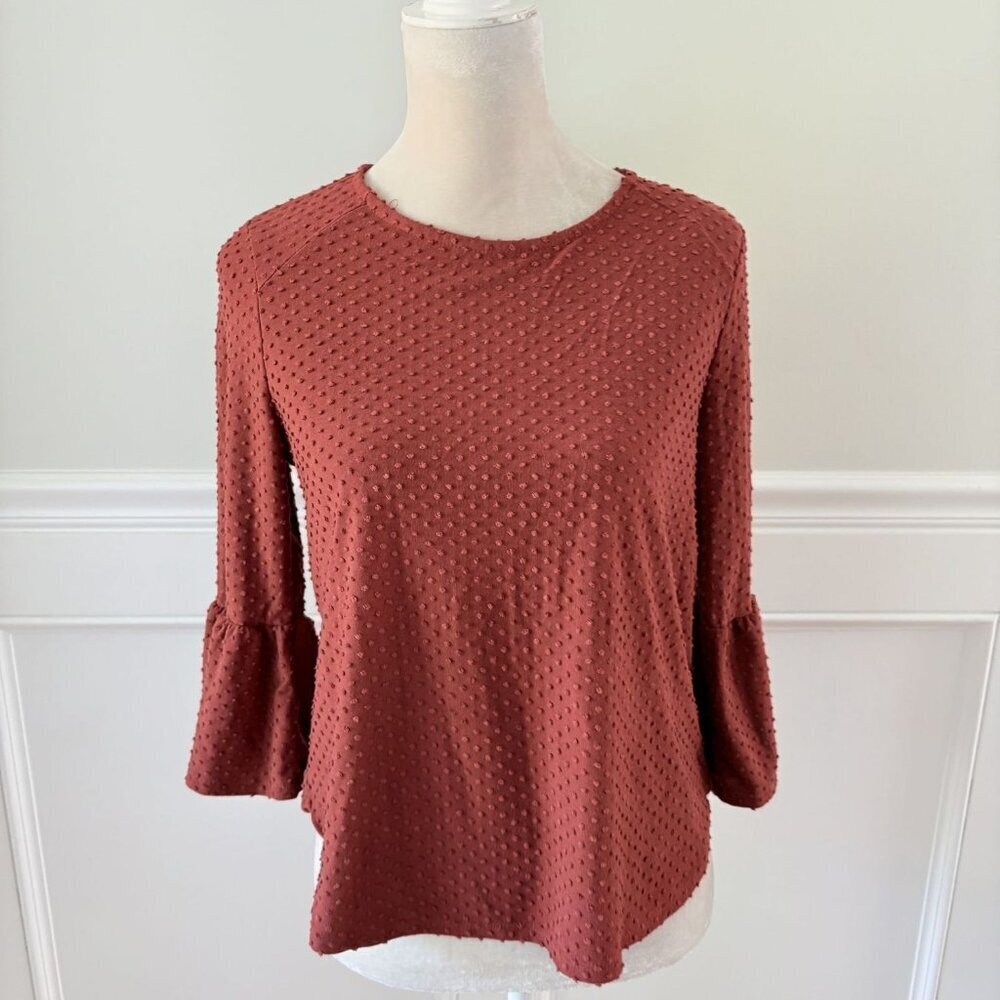 W5 S Rust Swiss Dot Long Sleeve Top